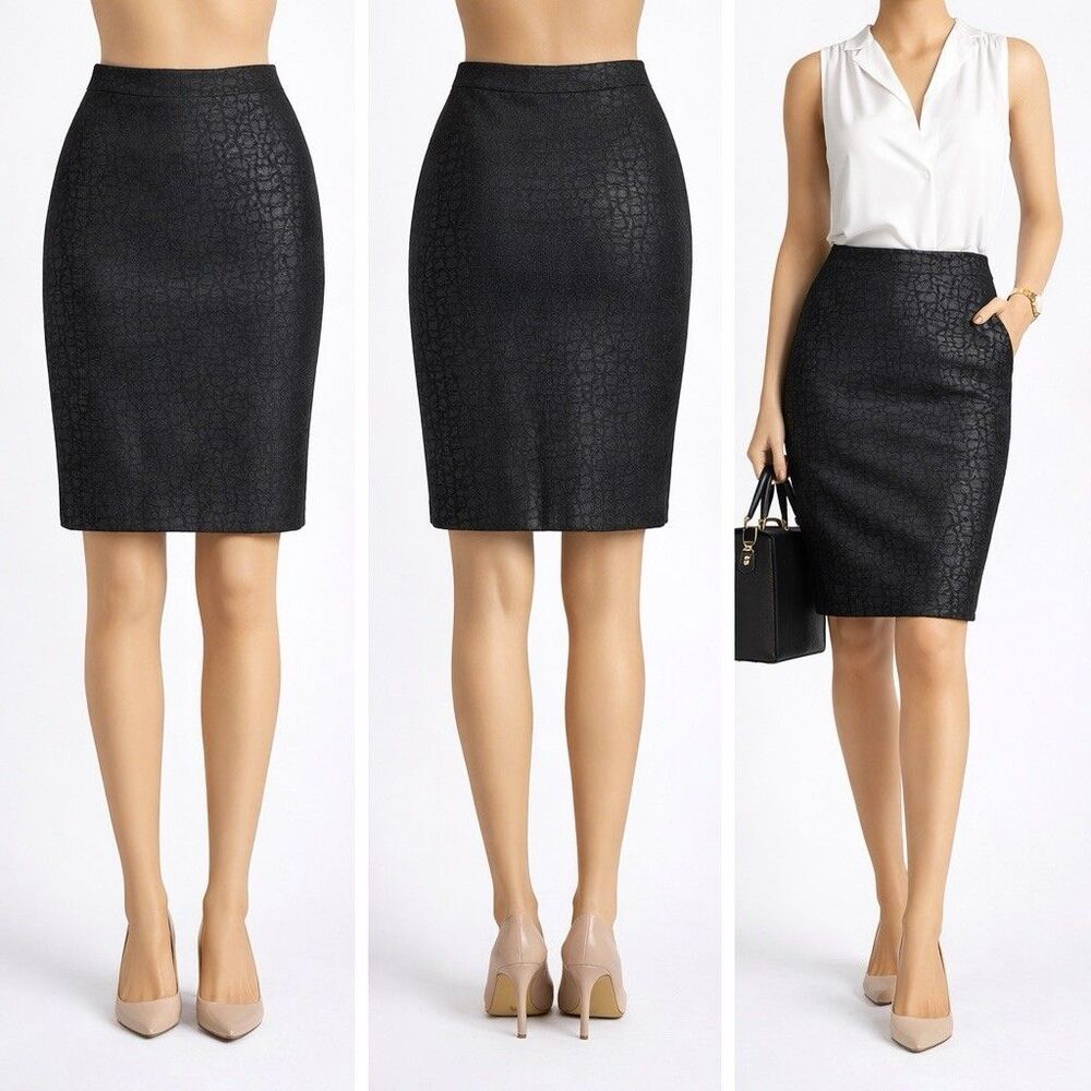 Calvin Klein Women’s Black Animal Print  Career Office Pencil Skirt  stretch Kne